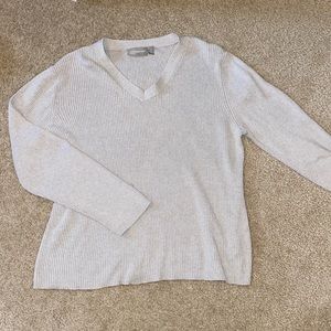 ribbed v-neck long sleeve sweater